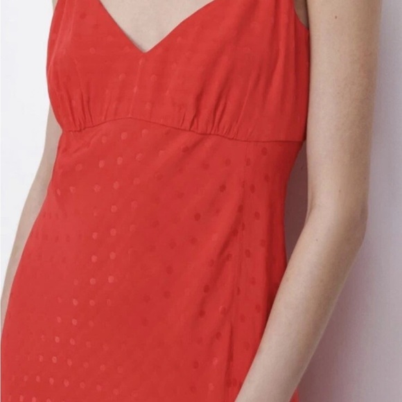 New ZARA JACQUARD DOTTED SLIP DRESS RUFFLE TRIM RED Size XS - Picture 3 of 12